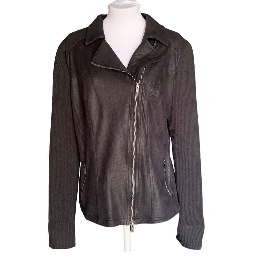 Stitchfix Faux Suede Sweater Sleeves Moto zip Up Jacket Sz M